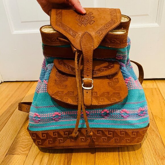 Vintage American Darling Backpack Hand Tooled Saddle Blanket Genuine Leather - Picture 1 of 16